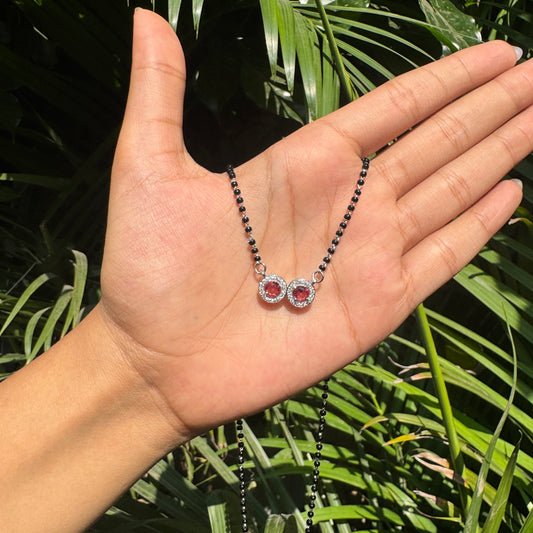 Silver Modern DoubleCircle Red Mangalsutra