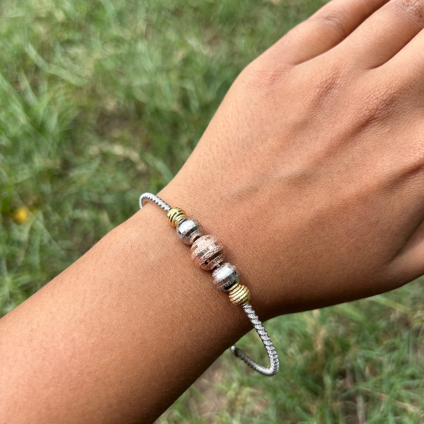 Silver & Gold Bead Wire Bracelet