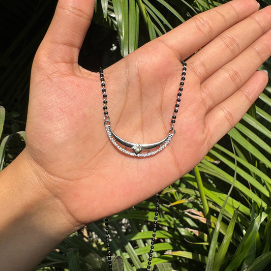 Silver Crescent Moon Pendant Mangalsutra