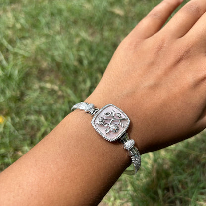 Silver Diamond Floral Charm Bracelet