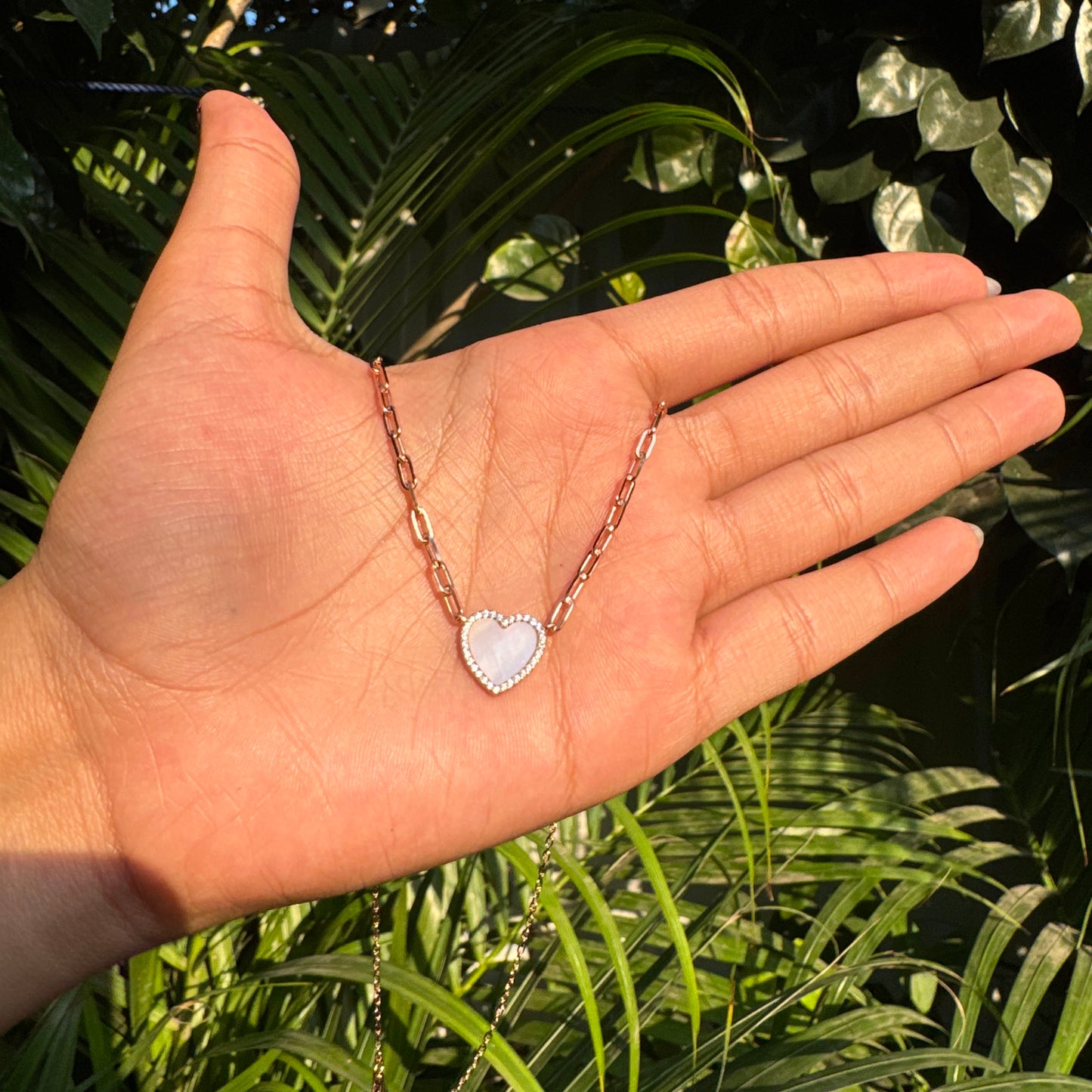 Rose Gold Plated Silver Milky Quartz Heart Necklace