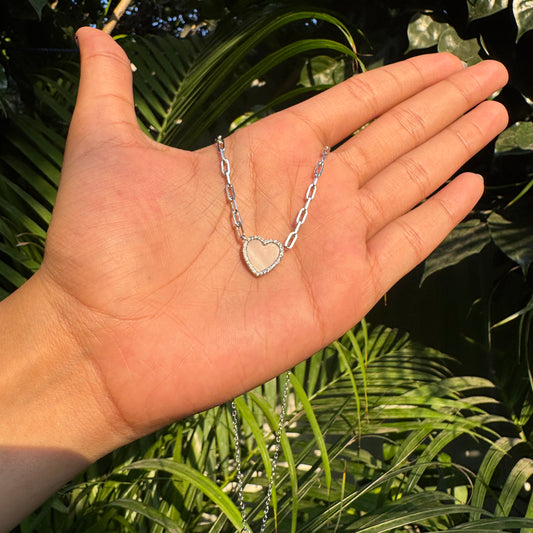Silver Milky Quartz Heart Necklace