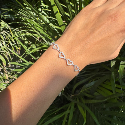 Silver Diamond Studded Hearts Bracelet