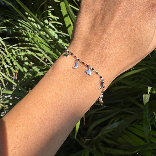 Silver Moon and Star Charm Bracelet
