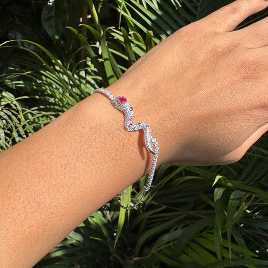 Silver Serpent Head Bracelet with zircon stone