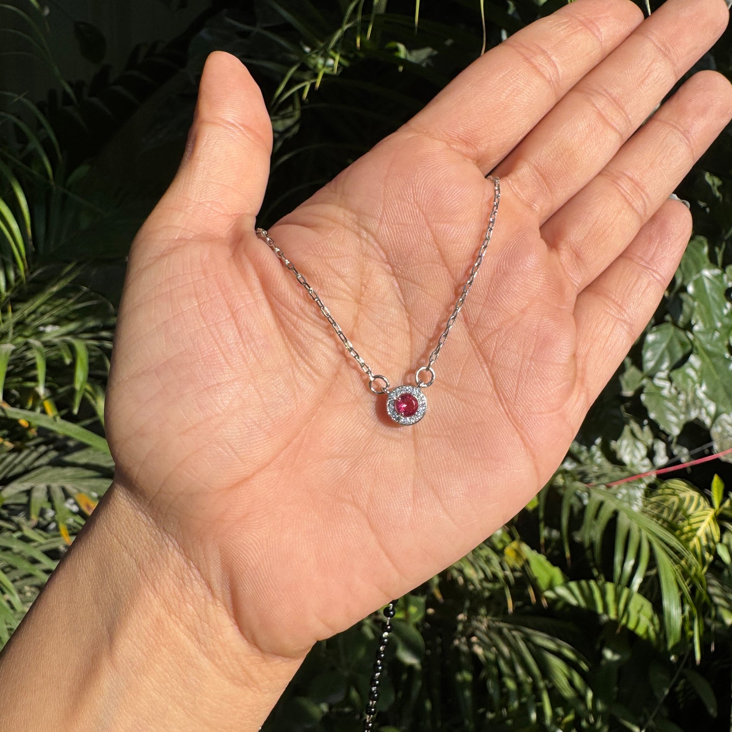 Silver Pink Stone With Chain Mangalsutra