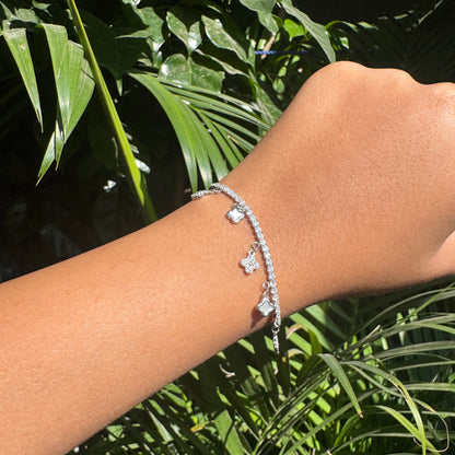 Silver Dazzling Clover Drop Bracelet