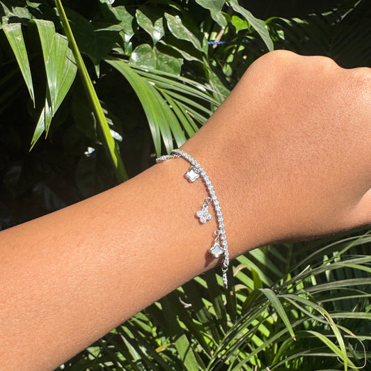 Silver Dazzling Clover Drop Bracelet
