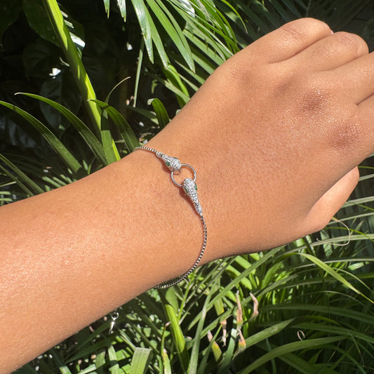 Silver Serpent Head Bracelet with Zircon Stones