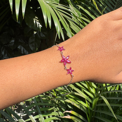 Silver Ruby Bloom Bracelet