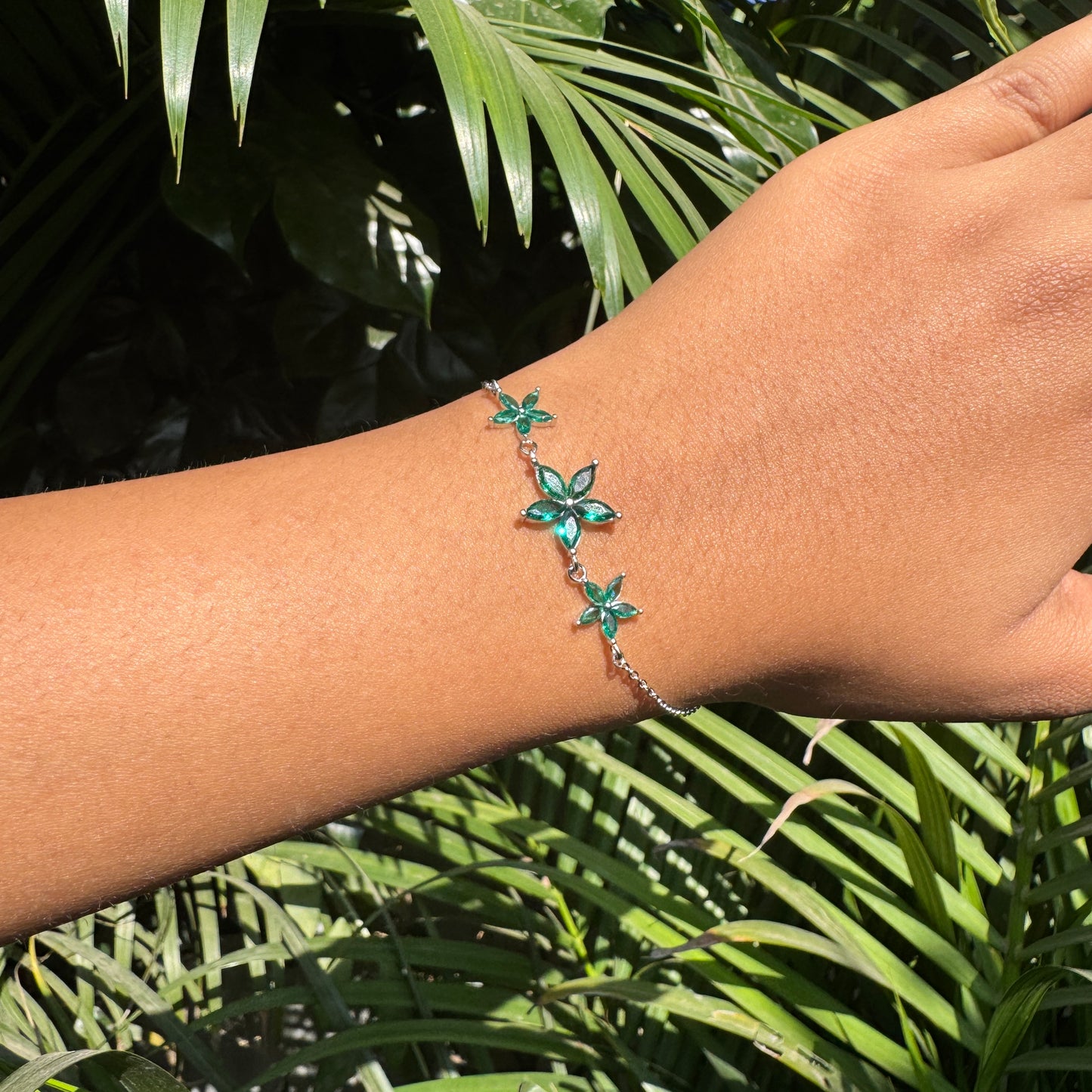 Silver Emerald Bloom Bracelet