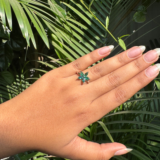 Siver Emerald Bloom Ring