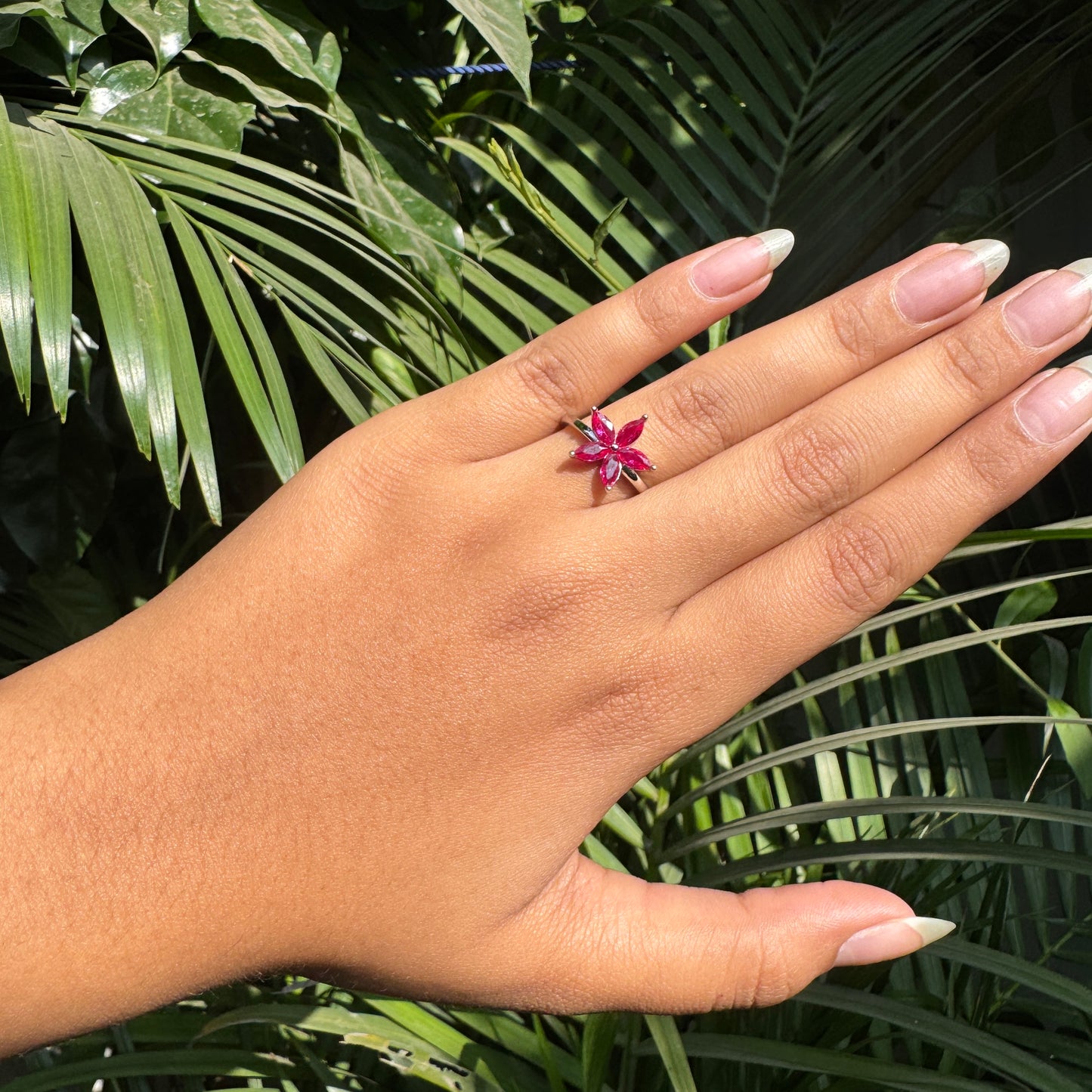 Silver Ruby Bloom Ring