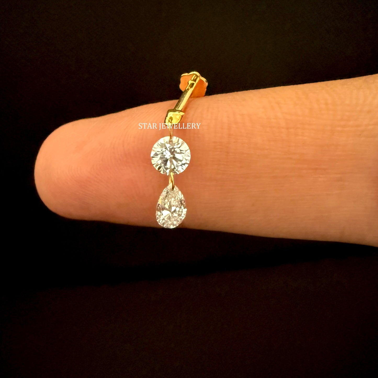 Solid Gold Lab Grown Diamond Dangle Earrings: Round & Pear Cut