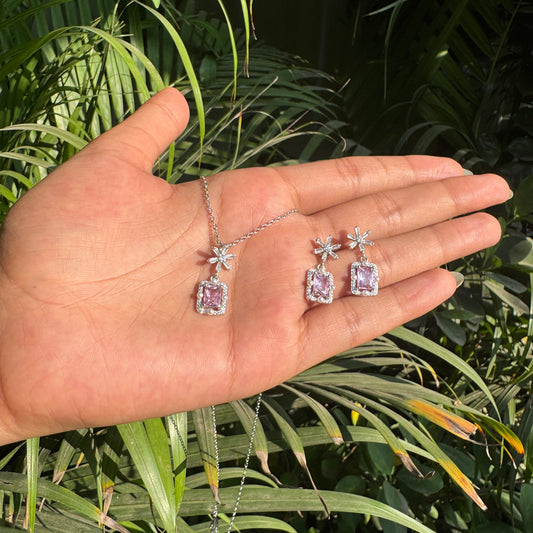 Silver Pink Prism Necklace Set