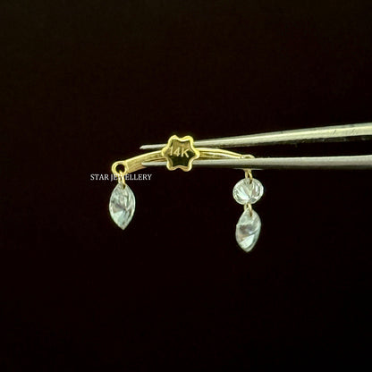 14K Gold Diamond Drape Earring: Marquise & Round Floating Stud