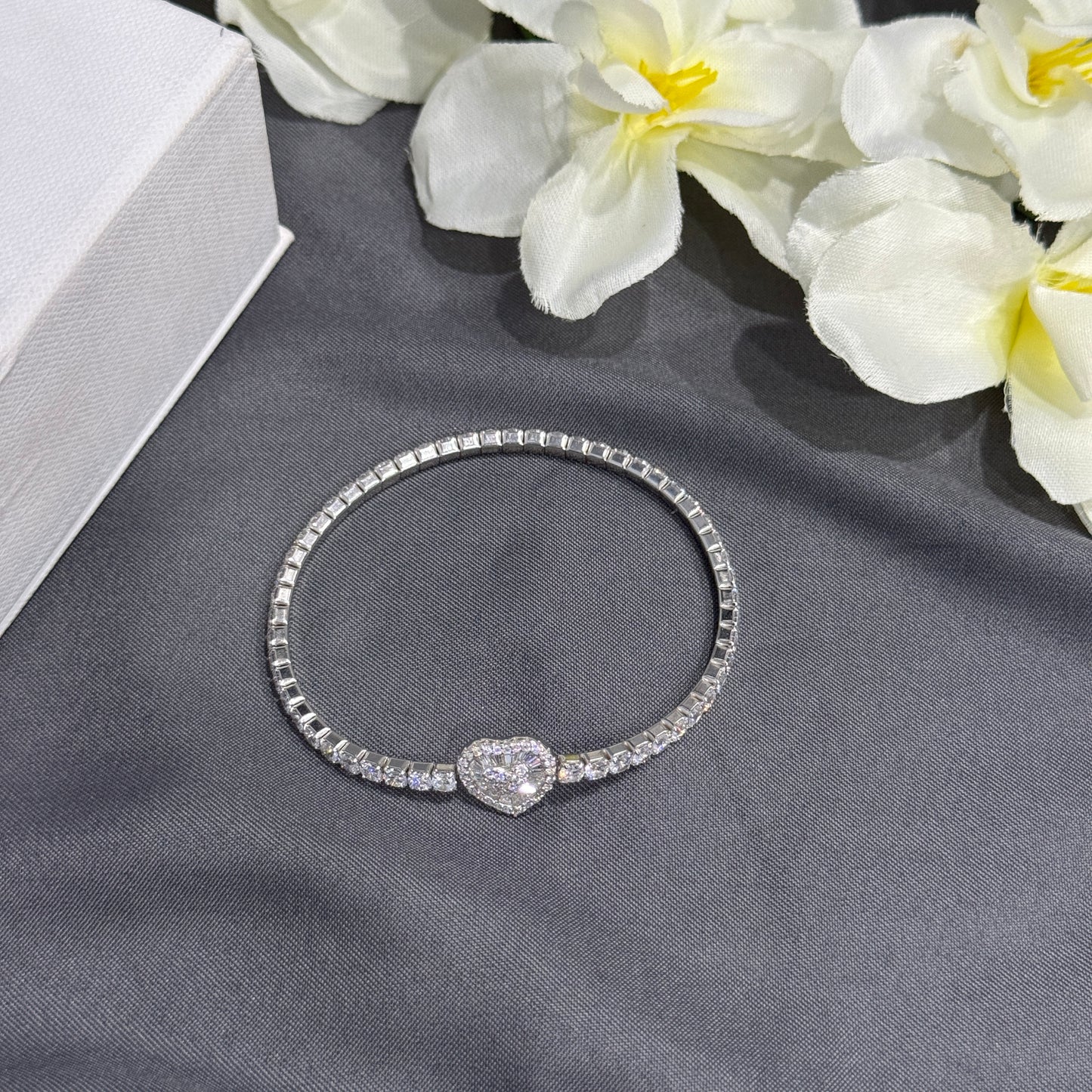 Silver Heart Tennis Bracelet