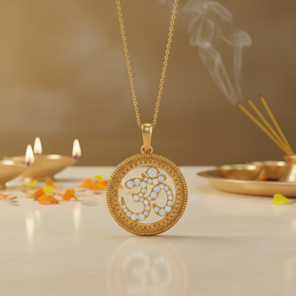 Gold Plated Silver Halo OM Pendant