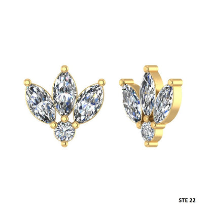Natural Diamond Lotus Stud Ear Piercing