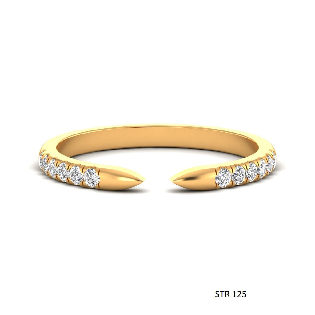 Stackable 14K Solid Gold Pave Set Lab Diamond Open Cuff Ring