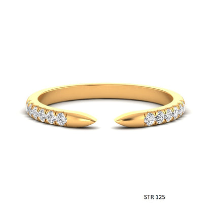 Stackable 14K Solid Gold Pave Set Lab Diamond Open Cuff Ring