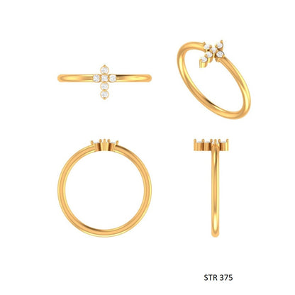 14K Gold Natural Diamond Dainty Cross Ring