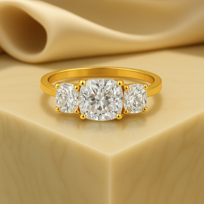 Cushion Cut Three Stone Lab Grown Diamond Ring