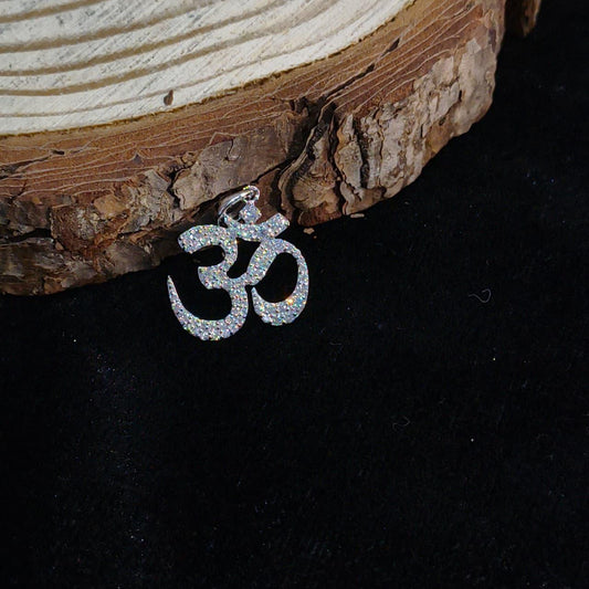 Silver OM Signature Moissanite Diamond Pendant