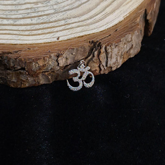 Silver OM Signature Moissanite Diamond Pendant Small