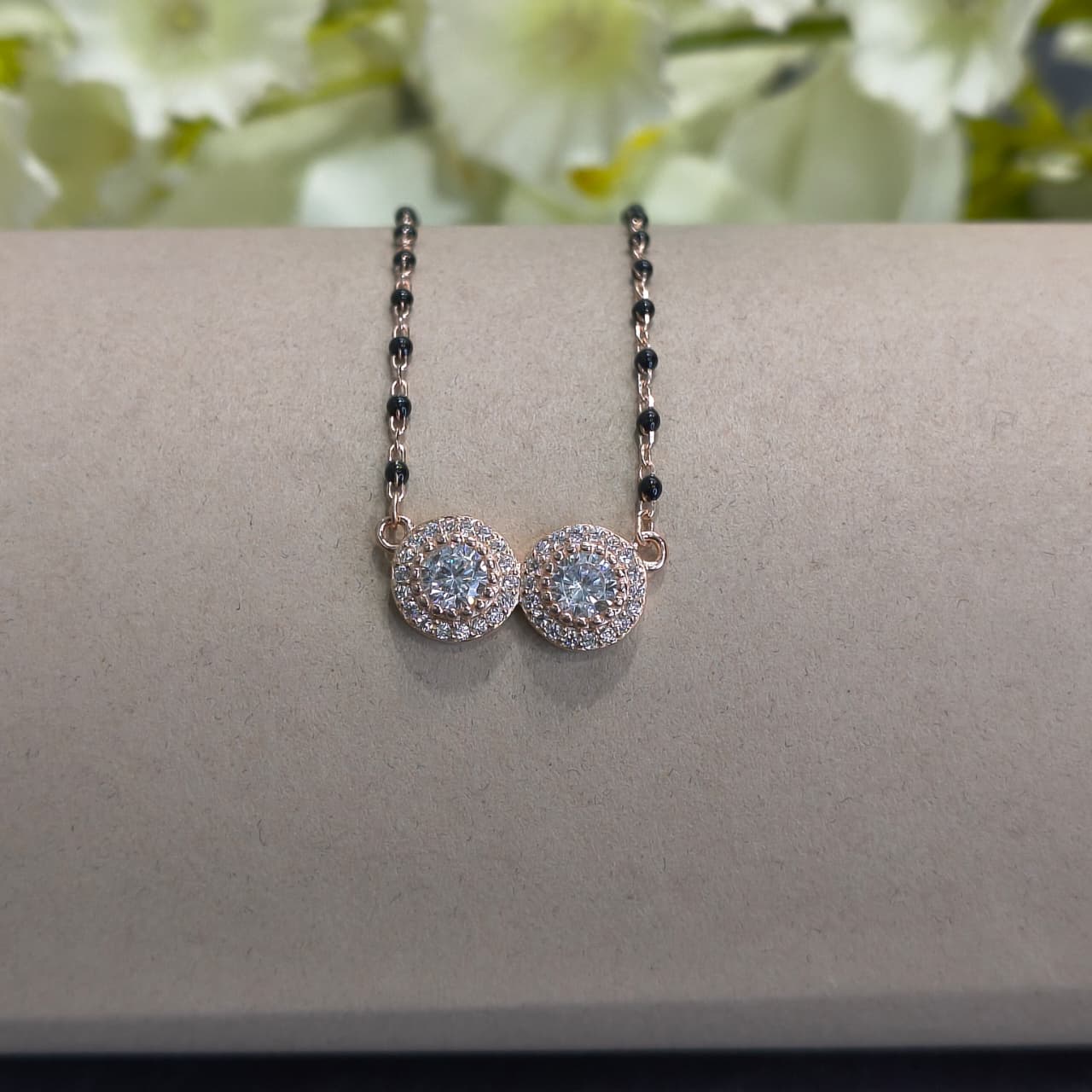 RoseGold Plated Double Circle White Stone Mangalsutra