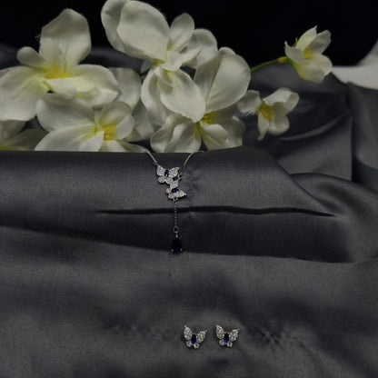 Silver Sapphire Butterfly Necklace Set