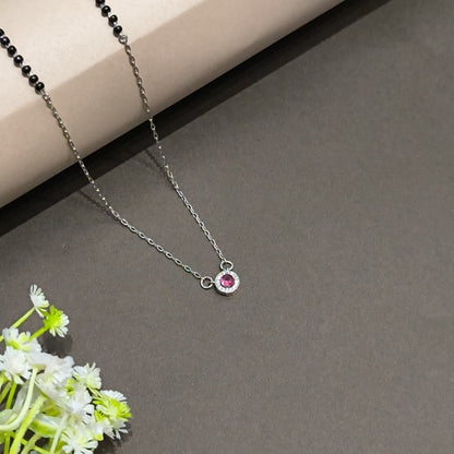 Silver Pink Stone With Chain Mangalsutra