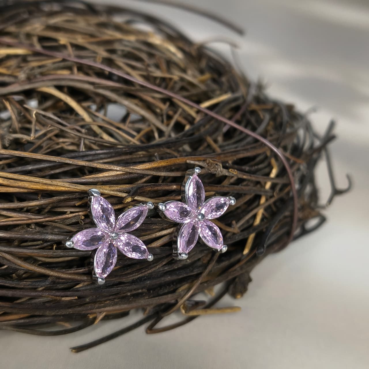 Silver Pink Bloom Stud Earring
