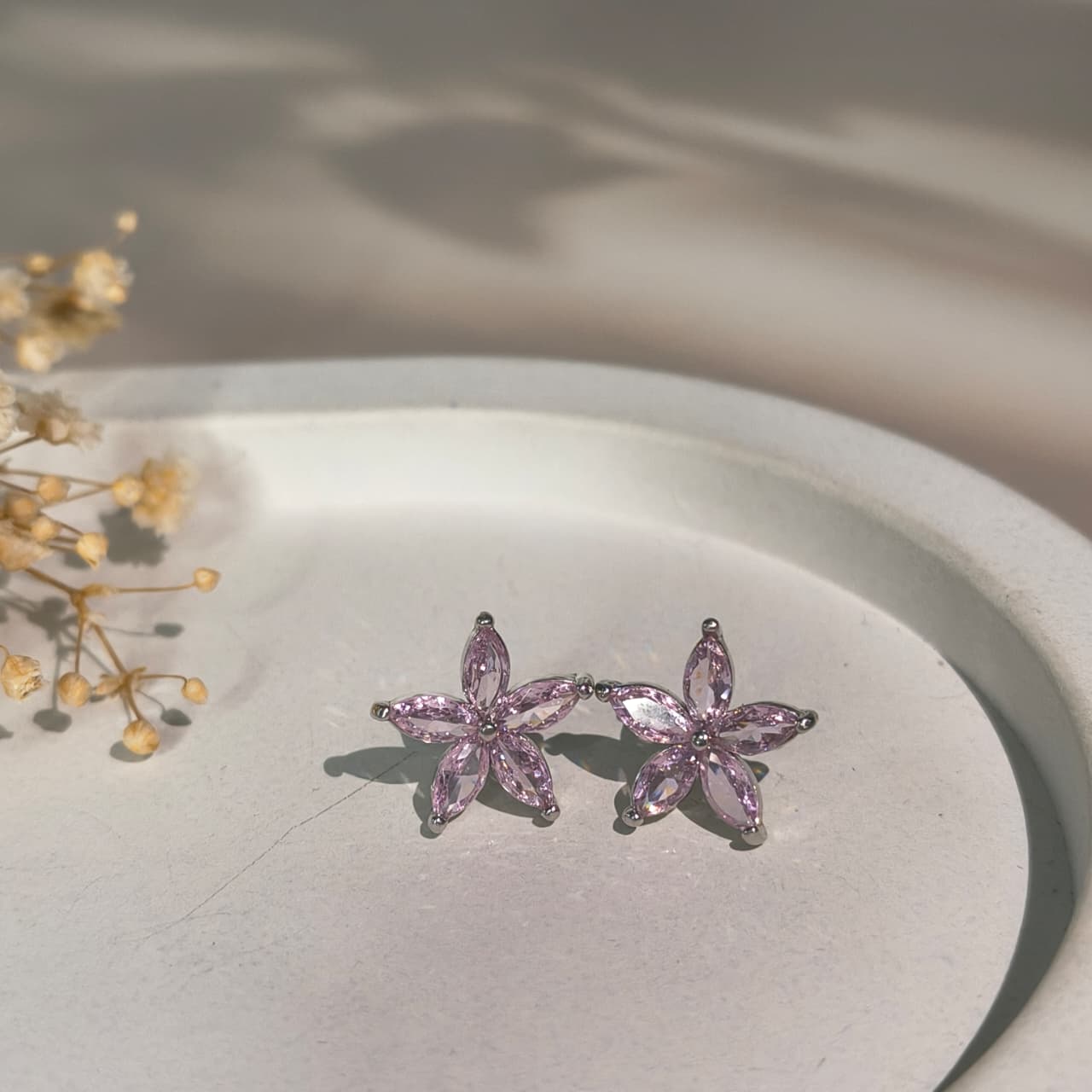 Silver Pink Bloom Stud Earring