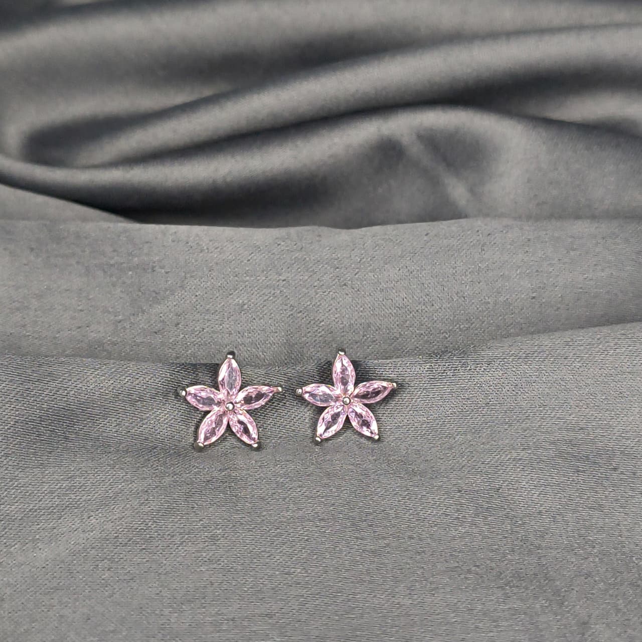 Silver Pink Bloom Stud Earring