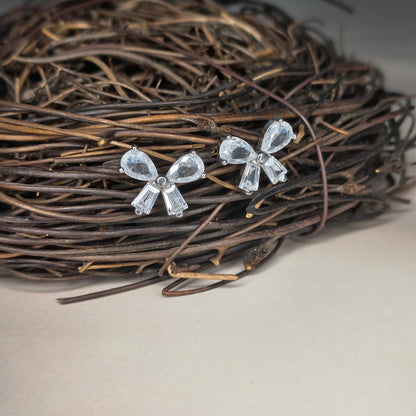 Silver White Bow Stud Earring