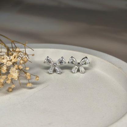 Silver White Bow Stud Earring