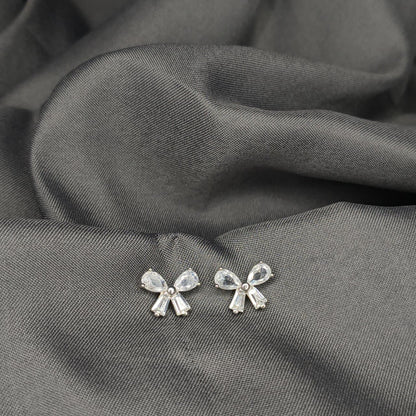 Silver White Bow Stud Earring