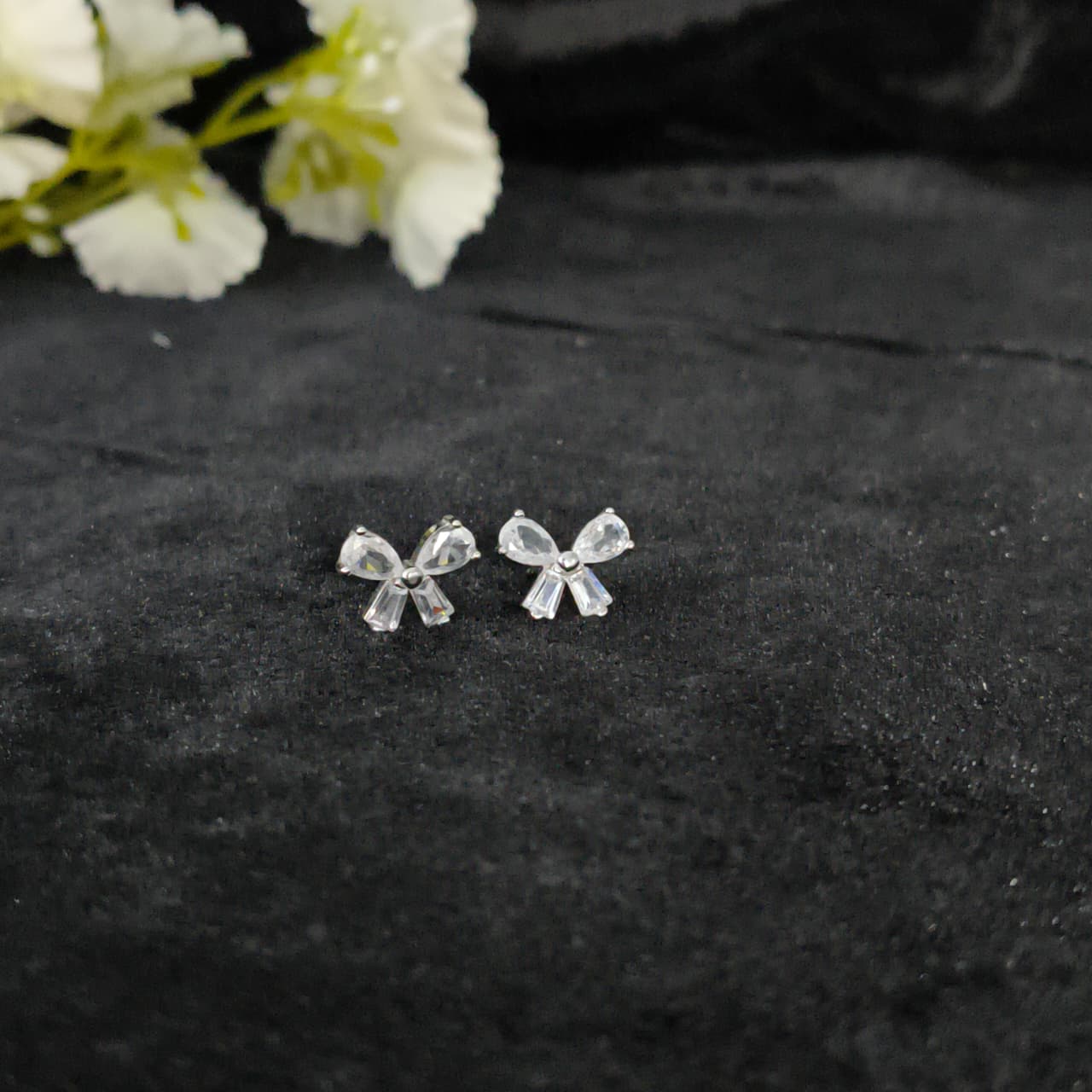 Silver White Bow Stud Earring