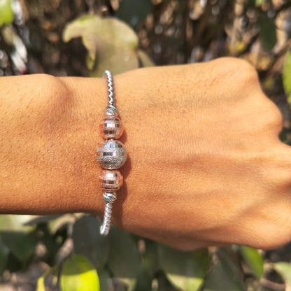 Silver & Rose Gold Bead Wire Bracelet