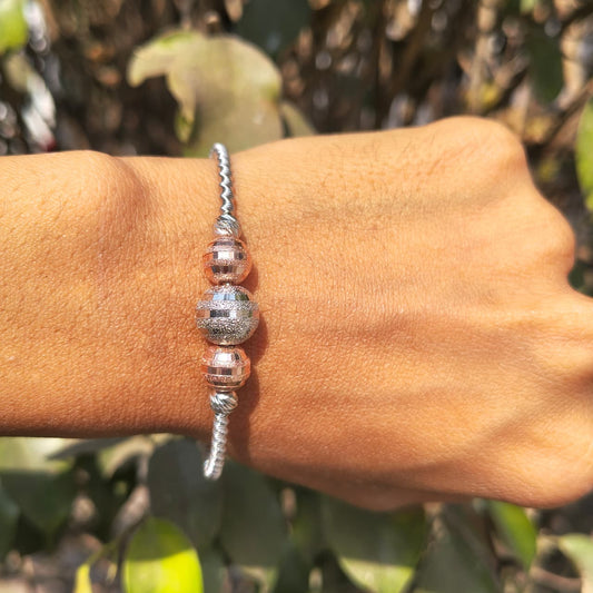 Silver & Rose Gold Bead Wire Bracelet