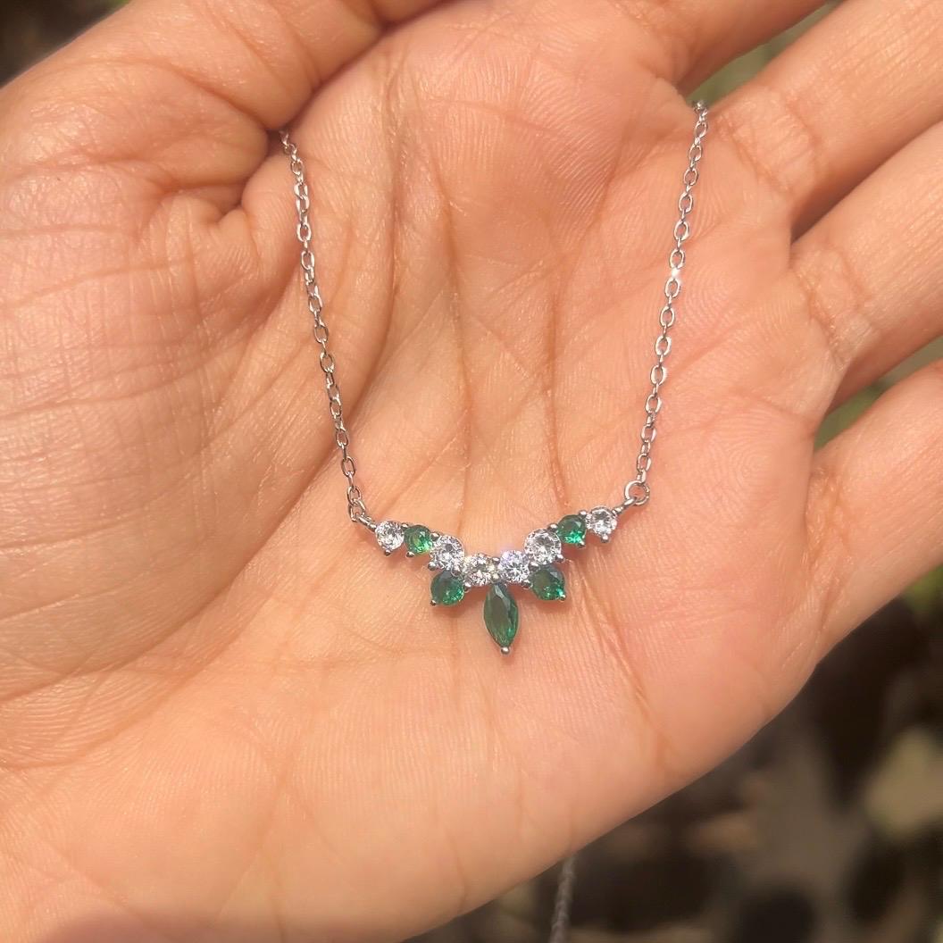 Silver Emerald Arc Necklace