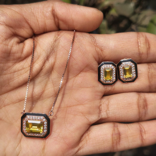 Rose Gold Plated Silver Geometric Yellow Zircon Necklace