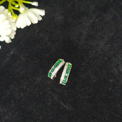 Silver Green Gem Hoop Earrings