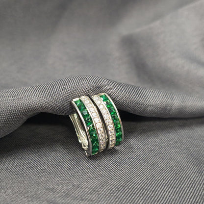 Silver Green Gem Hoop Earrings