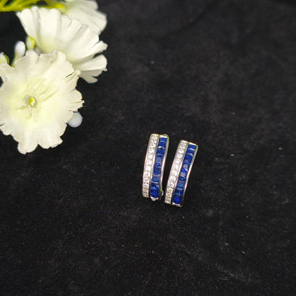 Silver Blue Gem Hoop Earrings