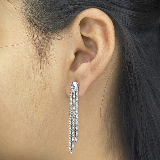 Silver Dual Strip Cubic Zirconia Modern Earring