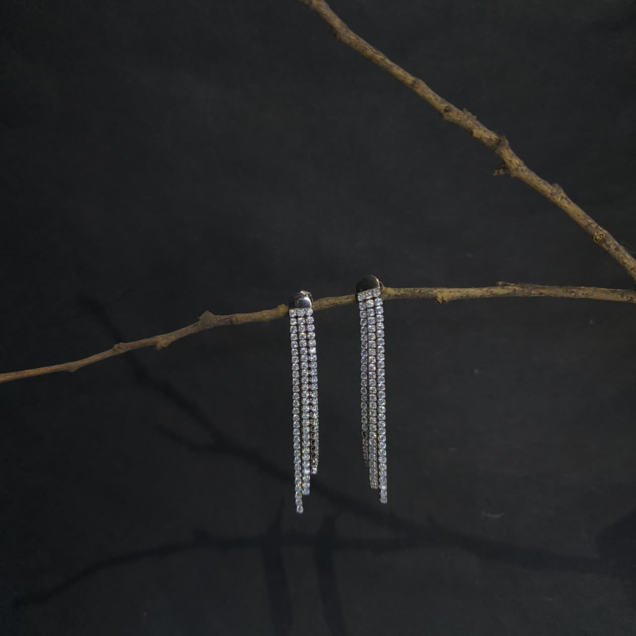 Silver Dual Strip Cubic Zirconia Modern Earring
