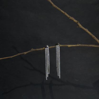 Silver Dual Strip Cubic Zirconia Modern Earring