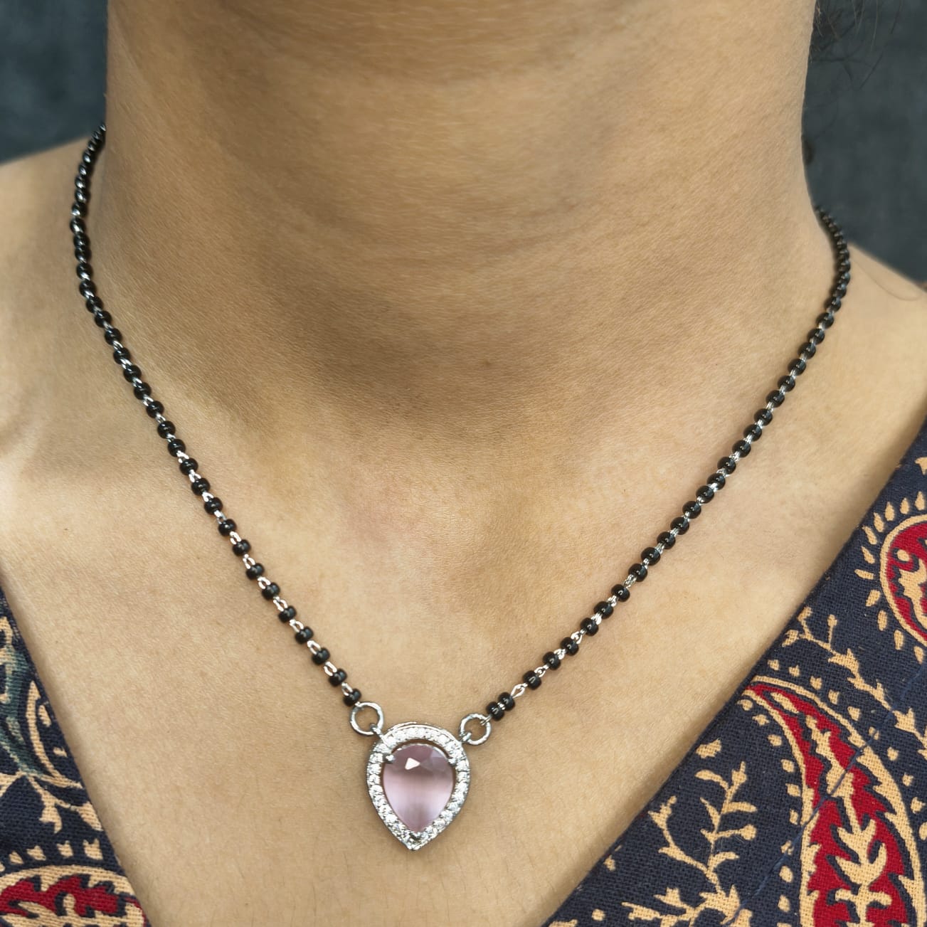 Silver Teardrop Pink Mangalsutra